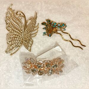 Sparkling Rhinestone Gold Tone Hair Jewelry Accessories Set. So Pretty!